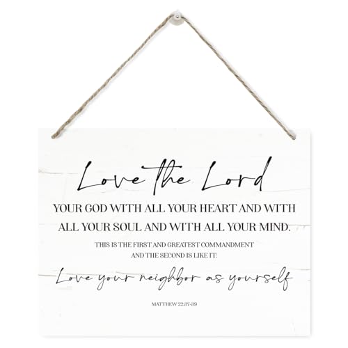Religious Decor Sign, Love the Lord Sign, Matthew 22:37-39 Christian Sign, Rustic Wooden Hanging Plaque Sign, Home Living Room Decor, Church Wall Art, Farmhouse Christian Hanging Decor - color: Color 03