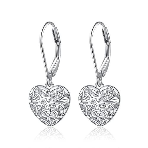 S925 Sterling Silver Heart Dangle Drop Earrings for Women Jewelry Gift - style: Celtic knot Heart