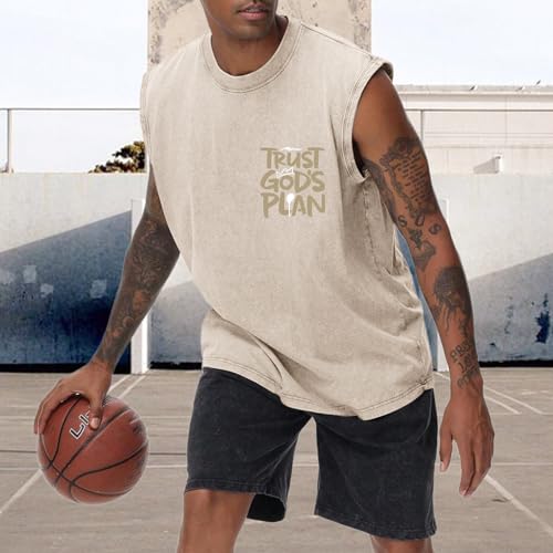 BINTEHGS Mens Sleeveless Graphic Tees Christian Tank Tops Workout Cut Off Shirt Acid Wash Gym Tanks Religious Faith Tee - color: Apricot, size: X-Large
