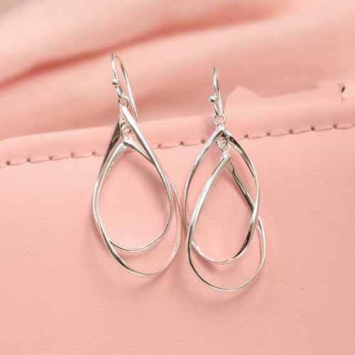 Charmsy 925 Sterling Silver Double Twisted Infinity Dangle Earrings for Women | Linear Marquise Large Loops Classic Infinity Drop Dangle Earrings - color: Linear Twisted