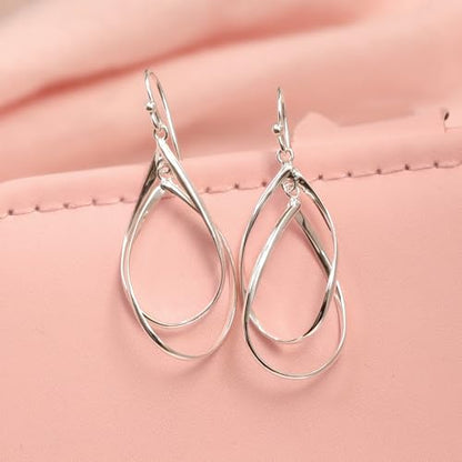 Charmsy 925 Sterling Silver Double Twisted Infinity Dangle Earrings for Women | Linear Marquise Large Loops Classic Infinity Drop Dangle Earrings - color: Linear Twisted