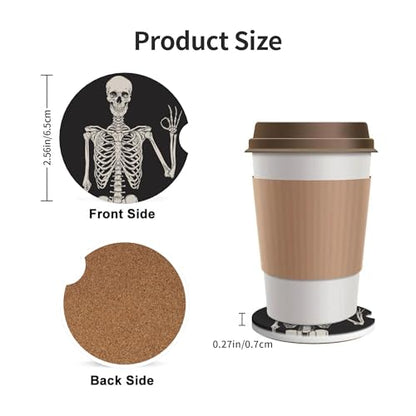 Skull Gothic Car Cup Holder Coasters 2 Pack 2.63" for Women - color: Beige