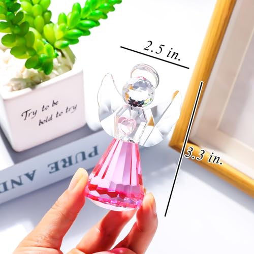 YWHL Pink Crystal Guardian Angel Figurines, Glass Angel Gifts for Women - color: Pink