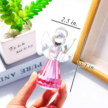 YWHL Pink Crystal Guardian Angel Figurines, Glass Angel Gifts for Women - color: Pink