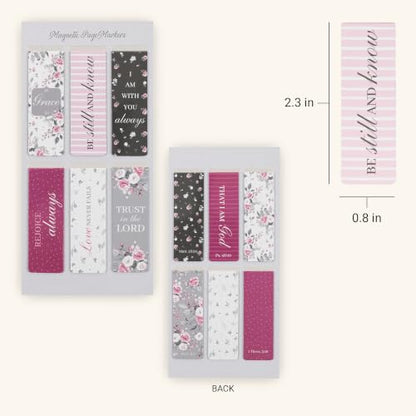 Christian Art Gifts Floral Magnetic Scripture Bookmark Set for Women - color: Pink Roses