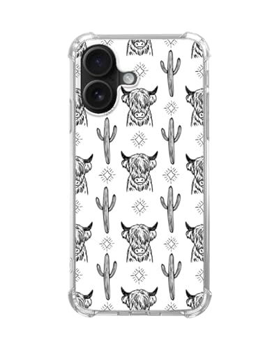 Western Cow Cactus Pattern Case for iPhone 17, Wild West Animal Cow Plants Phone Cover, Cool TPU Phone Case Cover - color: Cow Cactus