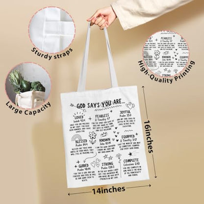 VICBOU Bible Verse Canvas Tote Bag Religious Christian Gifts for Women Men Faith Canvas Tote Reusable Grocery Bag - color: Godsaysblessed