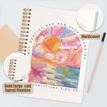 Abstract Christian Notebook, His Mercies Are New Every Morning Bible Journal, Watercolor Religious Spiral Notebook Journal for Note Taking, Christian Faith Based Gifts, 5.5x8.3 Inch - color: LAMENTATIONS 3:22-33