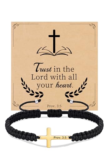 Christian Gifts Cross Bracelet for Men Easter Baptism Religious Gifts for Women Handmade Braided Bracelets Inspirational Confirmation Gifts for Teenage Girl Boys Jewelry - color: Gold, style: Prov. 3:5