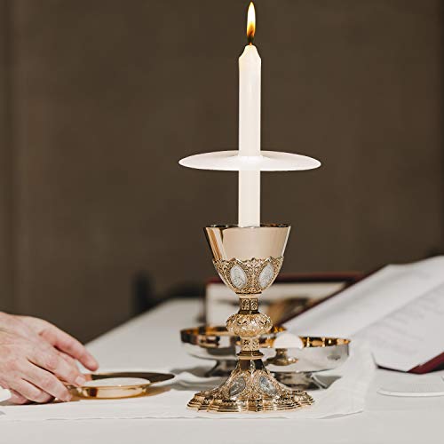20 Pack Church Candles with Drip Protectors for Devotional Candlelight Vigil Service, Box of 20 Candles, Unscented White 5" H X 1/2" D