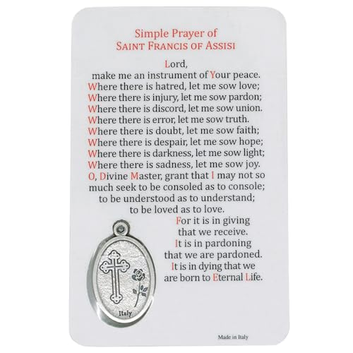 VILLAGE GIFT IMPORTERS Holy Prayer Card with Built-In Medal Pendant | Laminated Full-Color Prayer Card (Saint Francis of Assisi Prayer Card with Medal) - color: Saint Francis of Assisi Prayer Card with Medal