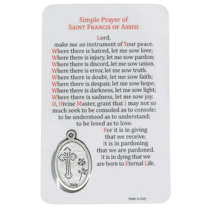 VILLAGE GIFT IMPORTERS Holy Prayer Card with Built-In Medal Pendant | Laminated Full-Color Prayer Card (Saint Francis of Assisi Prayer Card with Medal) - color: Saint Francis of Assisi Prayer Card with Medal