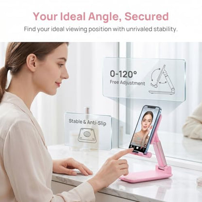 Phone Stand for Desk, Cell Phone Holder Cute Smart Cellphone Stand Foldable Stands Compatible with Under 8" Devices, Office Accessories, White-Pink - color: I-White-Pink
