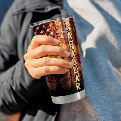 SANDJEST Dad Tumbler 20oz Stainless Steel Cup Papa Bear Insulated Travel Mug Dad Gifts from Daughter Son Gift for Dads Papa Father on Birthday Christmas Fathers Day - color: Dad