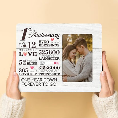 1 Year Anniversary Picture Frame, Gifts for Couple Wife Husband, One Year Anniversary Frame Gifts for Her Him Girlfriend Boyfriend Wooden Picture Frames, 4x6 inch Photo - color: Navy