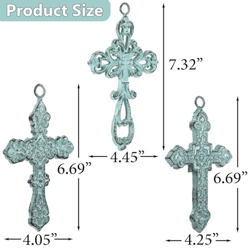 3 PCS Cast Iron Wall Crosses, Metal Decorative Hanging Crosses Wall Decor - size: 4.25" x 6.69"