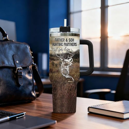 34HD Hunting Father Hunter Partner Life 40 oz Tumbler with Handle, Dad Gift - color: Hunting Father Day