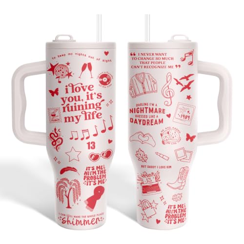 34HD Pop Music Tumbler 40oz with Handle & Straw, Gifts for Fans - color: Lyric Quote Era
