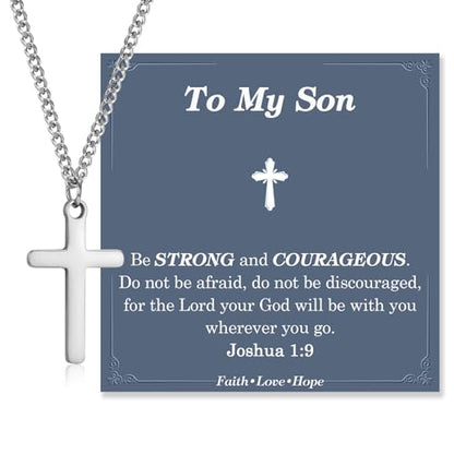 Cross Necklace for Boys Kids Christian Catholic Religious Gifts - color: Son