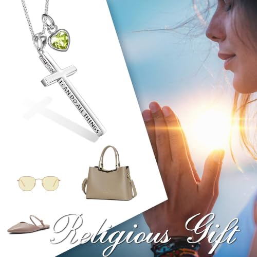 POPLYKE Cross Necklace 925 Sterling Silver Philippians 4:13 I Can Do All The Things Inspirational Necklace Gifts for Women Men 20+2'' - color: silver-08 August