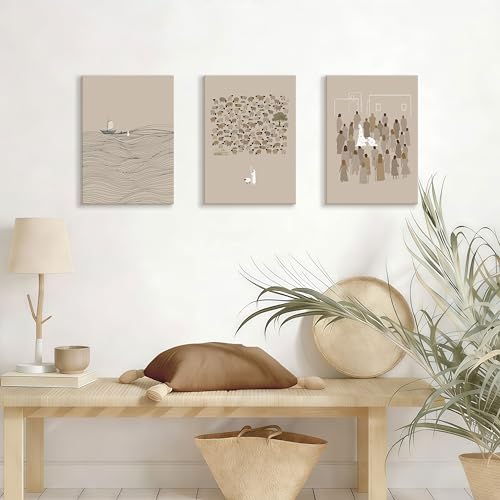 Christian Beige Bible Sketches Wall Art Jesus Canvas Prints 12"x16"x3 - color: Jesus Bible Story, size: 12"x16"x3Pcs