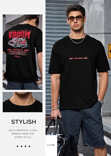 Herberton Men's Graphic T-Shirt Loose Fit Cotton Fashion Casual Streetwear Crewneck Short Sleeve Tee (S-XXL) - color: Black, size: Medium