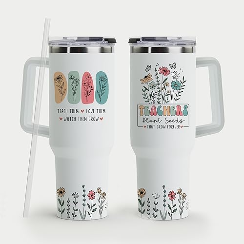 Insulated Teacher Coffee Mug - Stainless Steel 40oz Tumbler with Handle - Perfect for Christmas or Teacher Appreciation Gifts - color: Teacher 1