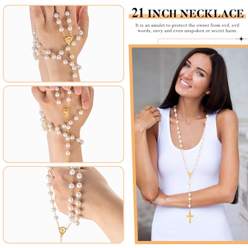 ROCEEI 24 Set Catholic Rosary Bead Bulk 8mm Glass Pearl Beads - color: Gold