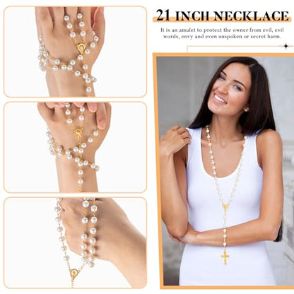 ROCEEI 24 Set Catholic Rosary Bead Bulk 8mm Glass Pearl Beads - color: Gold