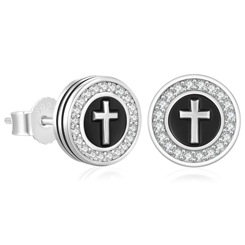 KRKC&CO Earrings for Men, Sterling Silver Earrings Studs, Hypoallergenic - color: Black F