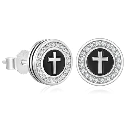 KRKC&CO Earrings for Men, Sterling Silver Earrings Studs, Hypoallergenic - color: Black F