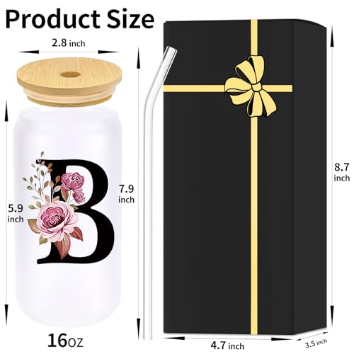 Monogrammed Glass Drinking Cup With Lid Straw Women Girl Friend Birthday 16th 18th 19th 20th 21st 30th 40th 50th 60th 70th 80th 90th 45th 65th 75th 1974 1964 40 60 70 Year Old Gift Funny Meaningful,B - style: Letter B