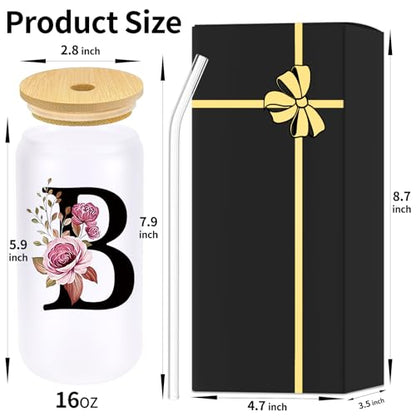 Monogrammed Glass Drinking Cup With Lid Straw Women Girl Friend Birthday 16th 18th 19th 20th 21st 30th 40th 50th 60th 70th 80th 90th 45th 65th 75th 1974 1964 40 60 70 Year Old Gift Funny Meaningful,B - style: Letter B