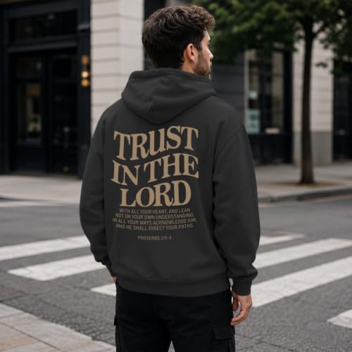 Wrenpies Trust In The Lord Christian Hoodie for Men Jesus God Faith Religious Bible Verse Hoodies Graphic Fleece Sweatshirt - color: Black, size: XX-Large