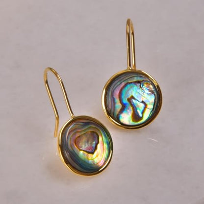 Abalone Earrings for Women - Dainty Drop Bezel Dangle Earrings - color: 12mm - 14K Gold Plated