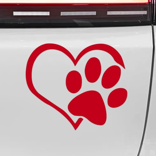 Pet Dog Paw Print Sticker, Car Window Decals, Dog Paw Love Heart Vinyl Car Decal, Auto Exterior Decoration Accessories Reflective Self-Adhesive Stickers for Window Laptop Wall - color: Red2