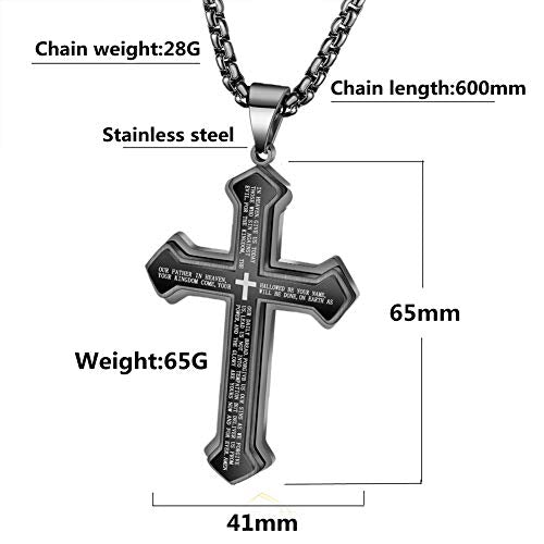 OLEVS Men's Cross Pendant Necklace Large Stainless Steel Cross Pendant Necklace for Men Women - color: Black