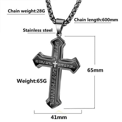 OLEVS Men's Cross Pendant Necklace Large Stainless Steel Cross Pendant Necklace for Men Women - color: Black