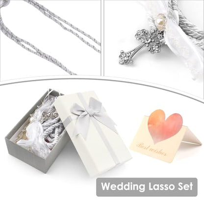 Lazo para Boda Set, Wedding Lasso Traditional Catholic Ceremony Cord with Lazo de Bodas para los Novios - color: Silver