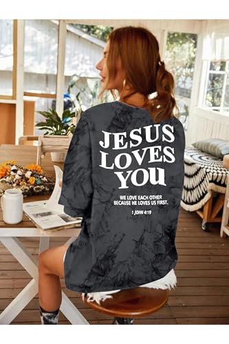 Christian Shirt Women Oversized Jesus Tshirt Jesus Love You Shirts Jesus Faith Tops Bible Verse Inspirational Tee - color: Tie Dye-1, size: Medium