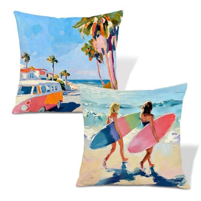 Coastal Beach Surf Throw Pillow Covers 18x18 Set of 2 - color: Colour -Aa