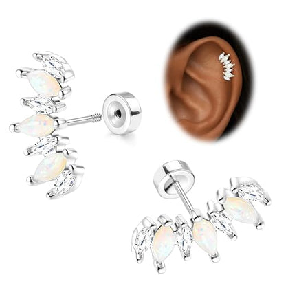 JeryWe Cartilage Earrings for Women Hypoallergenic Helix Piercing Jewelry - color: I:opal-silver filled