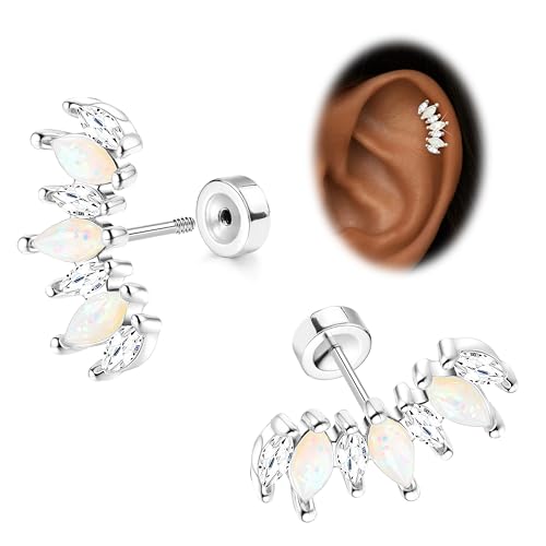 JeryWe Cartilage Earrings for Women Hypoallergenic Helix Piercing Jewelry - color: I:opal-silver filled