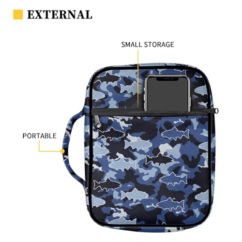 Coldinair Camouflage Shark Bible Cover for Men Large Bible Case Scripture Study Carrying Book Cover Church Bag Protective with Handle and Zippered Pocket - color: Camouflage Shark