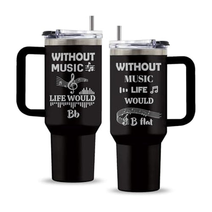 Music 40oz Tumbler, with Handle Straw, Stainless Steel Coffee Cup - color: Music Laser