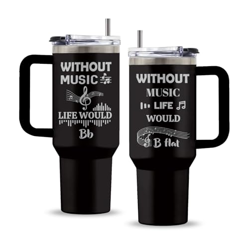 Music 40oz Tumbler, with Handle Straw, Stainless Steel Coffee Cup - color: Music Laser