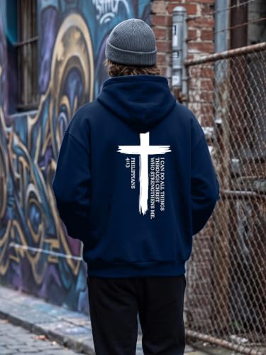 Christian Hoodies for Men Jesus Hoodies Faith Bible Verse Graphic Pullover - color: Blue, size: X-Large