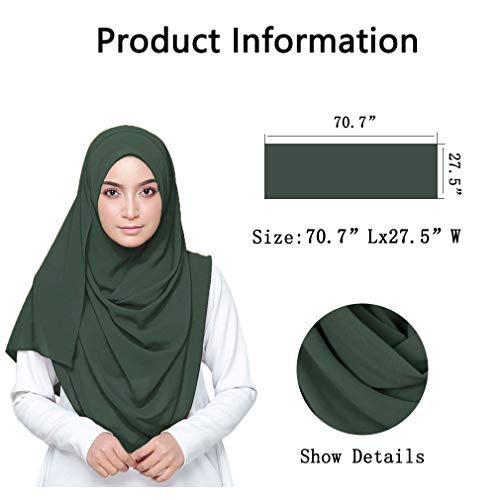 LMVERNA Solid Color Bubble Chiffon Scarf for Women Fashion Soft Hijab Long Scarfs Wrap Scarves - color: Dark Green