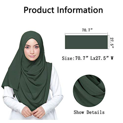 LMVERNA Solid Color Bubble Chiffon Scarf for Women Fashion Soft Hijab Long Scarfs Wrap Scarves - color: Dark Green