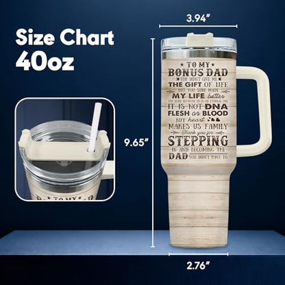 34HD Bonus Dad Stepdad Thank You 40 oz Tumbler with Handle, Dad Gift - color: Stepped Up Dad